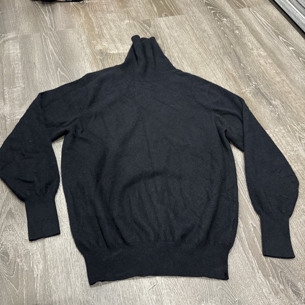 SHEPHE 100% Cashmere Turtleneck Sweater Black Quiet Luxury L Pullover Cuffed